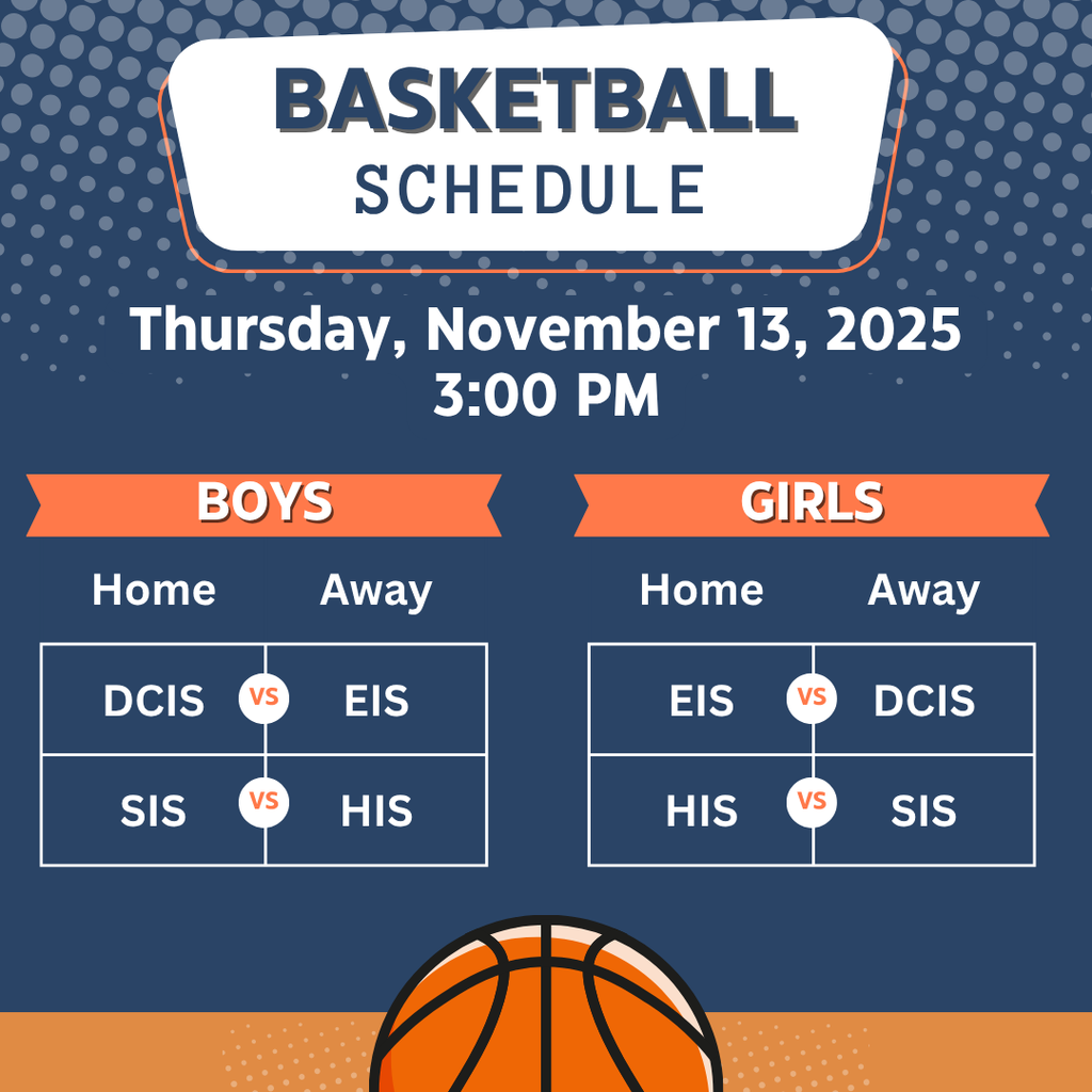 Text: Basketball Schedule, Thursday, November 13, 2025 Image: basketball