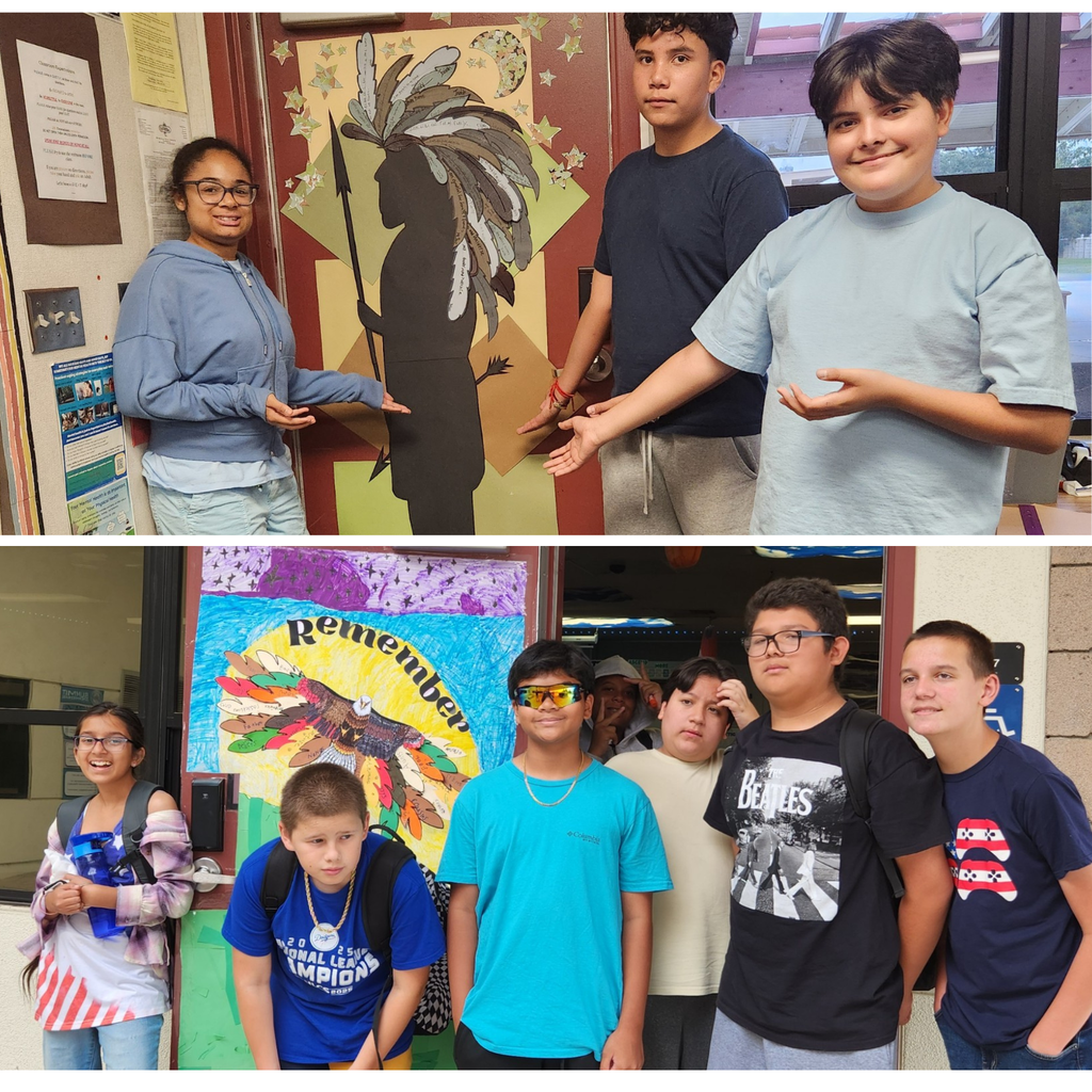 No text! Images of students standing in front of two doors.