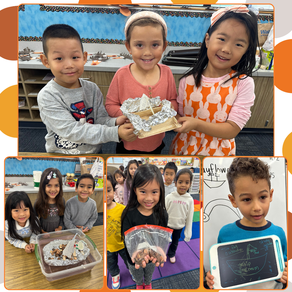 No text: images of students with pennies, boats, and a marker