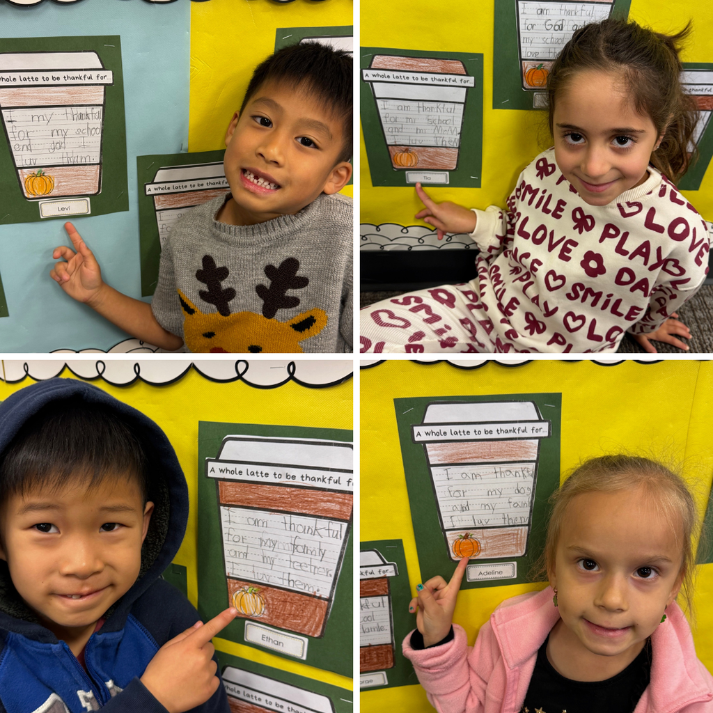 No text Image: students smiling and posing with their writings.
