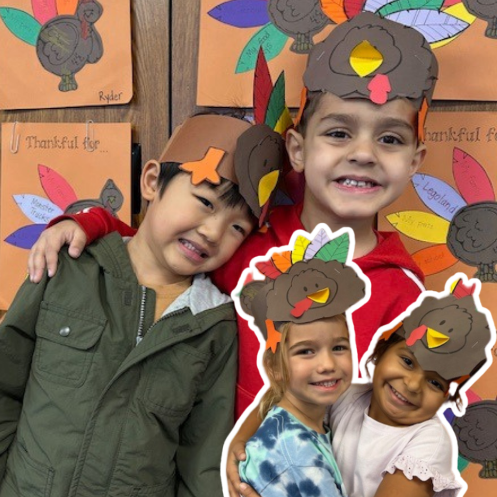 No text Images: students smiling and wearing turkey hats