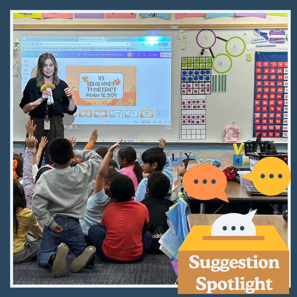 Text: Suggestion Spotlight Image: an adult female in front of the class teaching