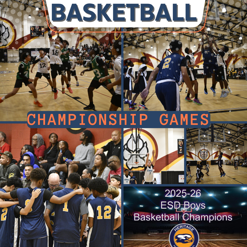 Text: Championship Games, Basketball Images: boys playing basketball