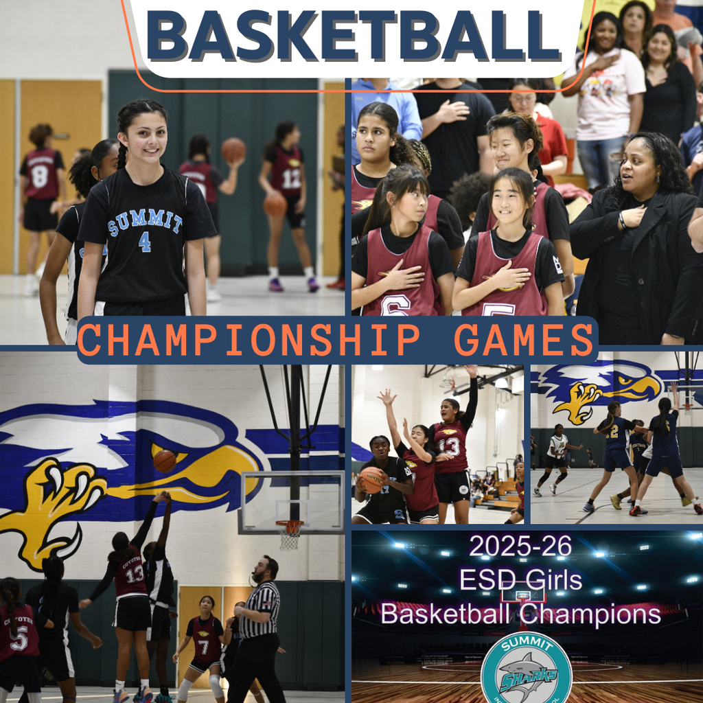 Text: Basketball Champtionship Games, images of girls playing basketball