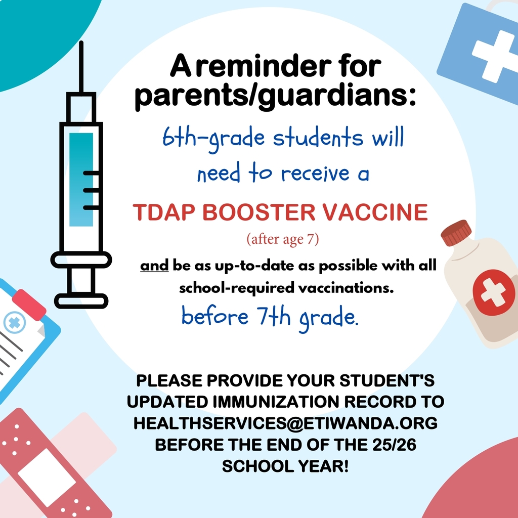 6th grade student tdap booster vaccine reminder