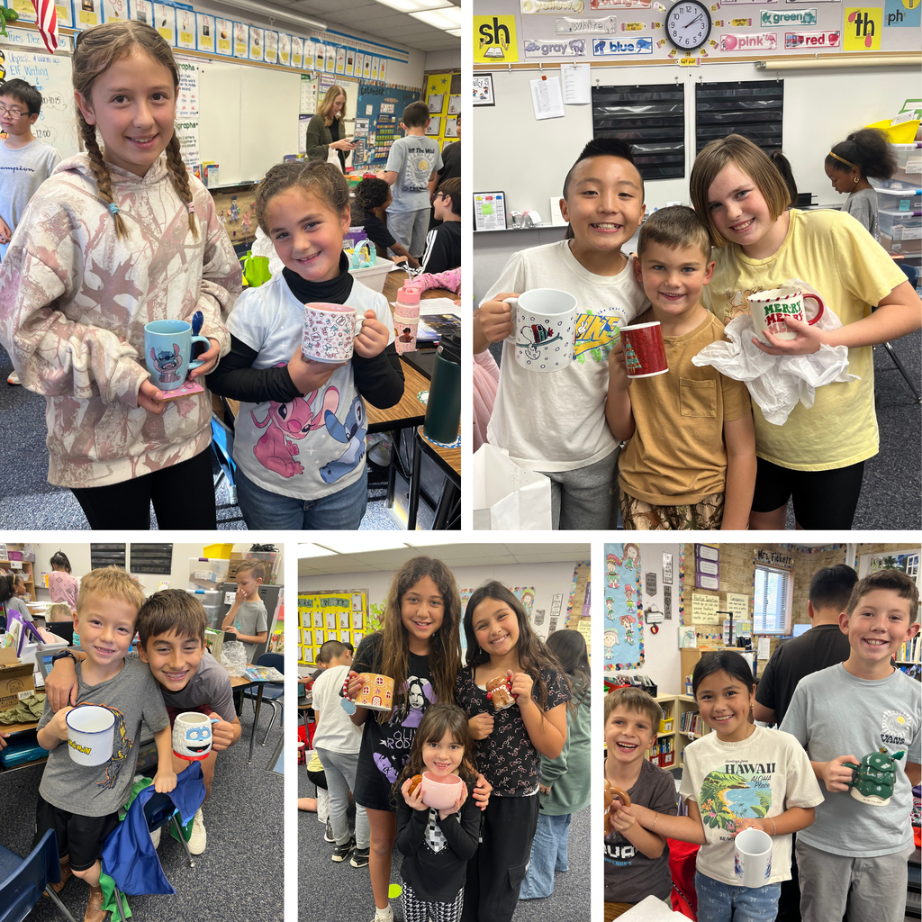 No text Images: students exchanging mugs