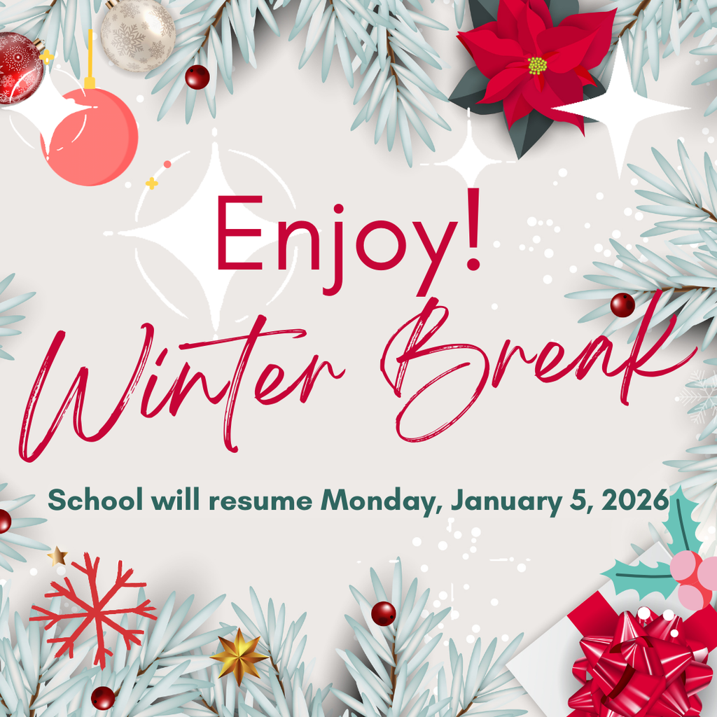 Text: Enjoy Winter Break Image: Christmas decorations