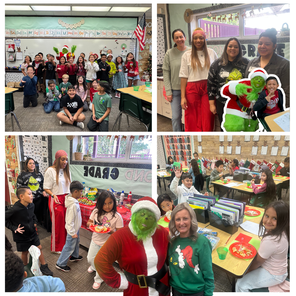 No text Images: adults and students with Grinch