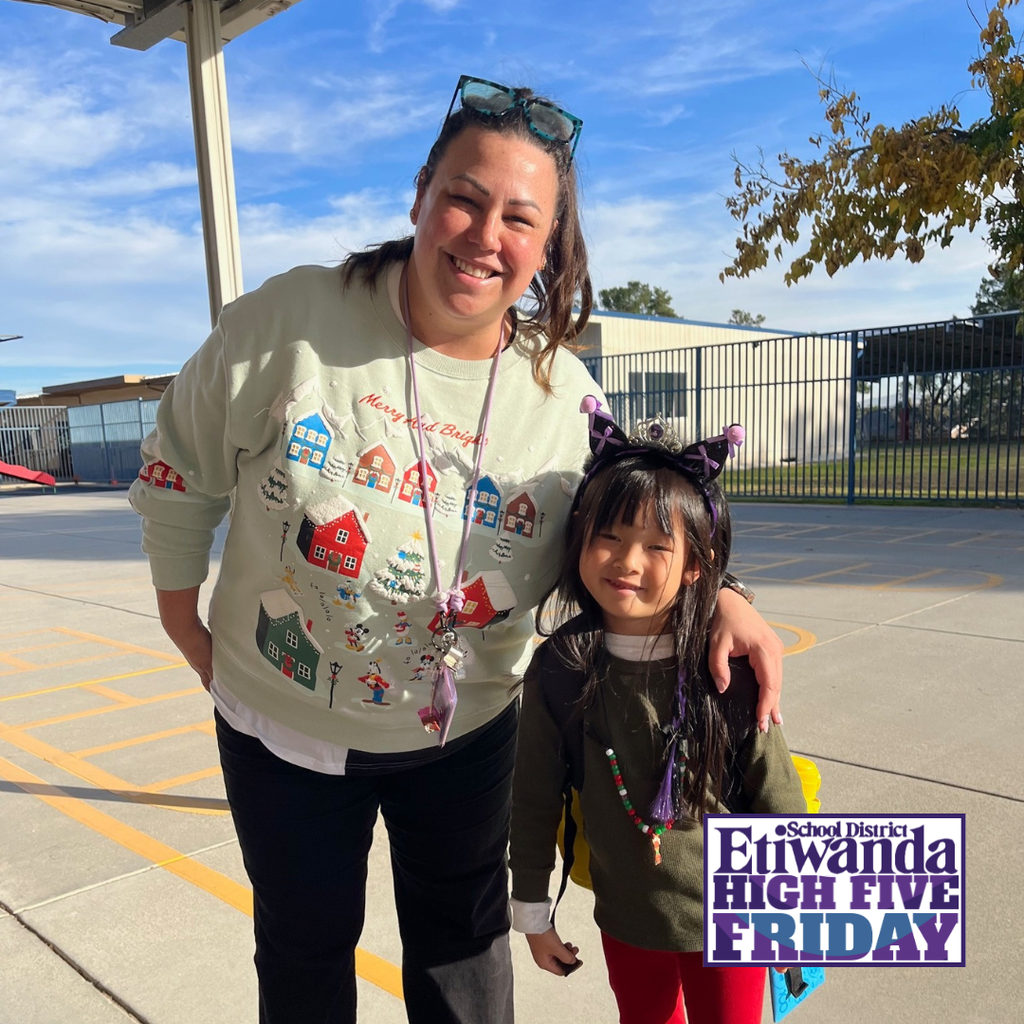 Text: High Five Friday Image: student and teacher smiling
