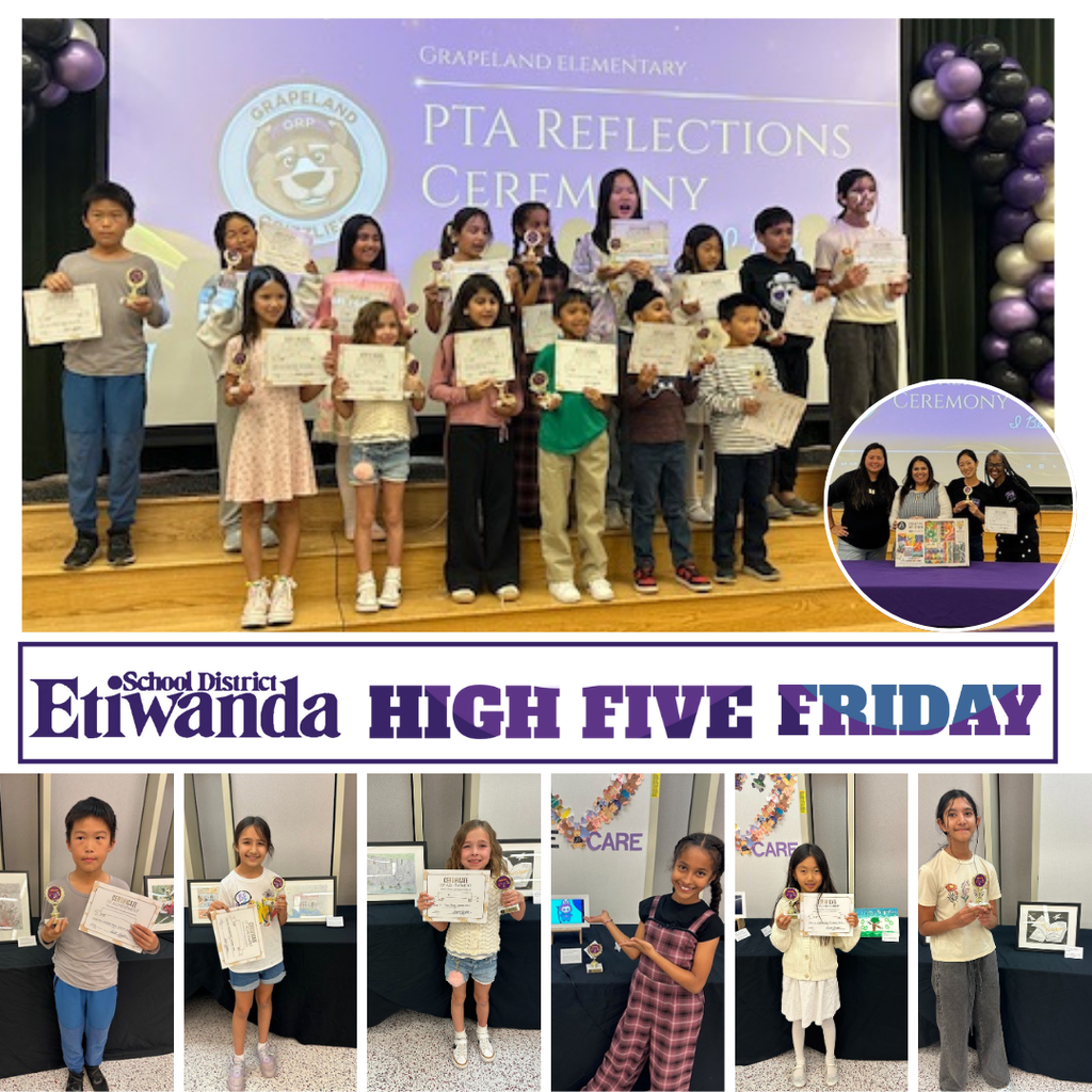 Text: Etiwanda School District, High Five Friday