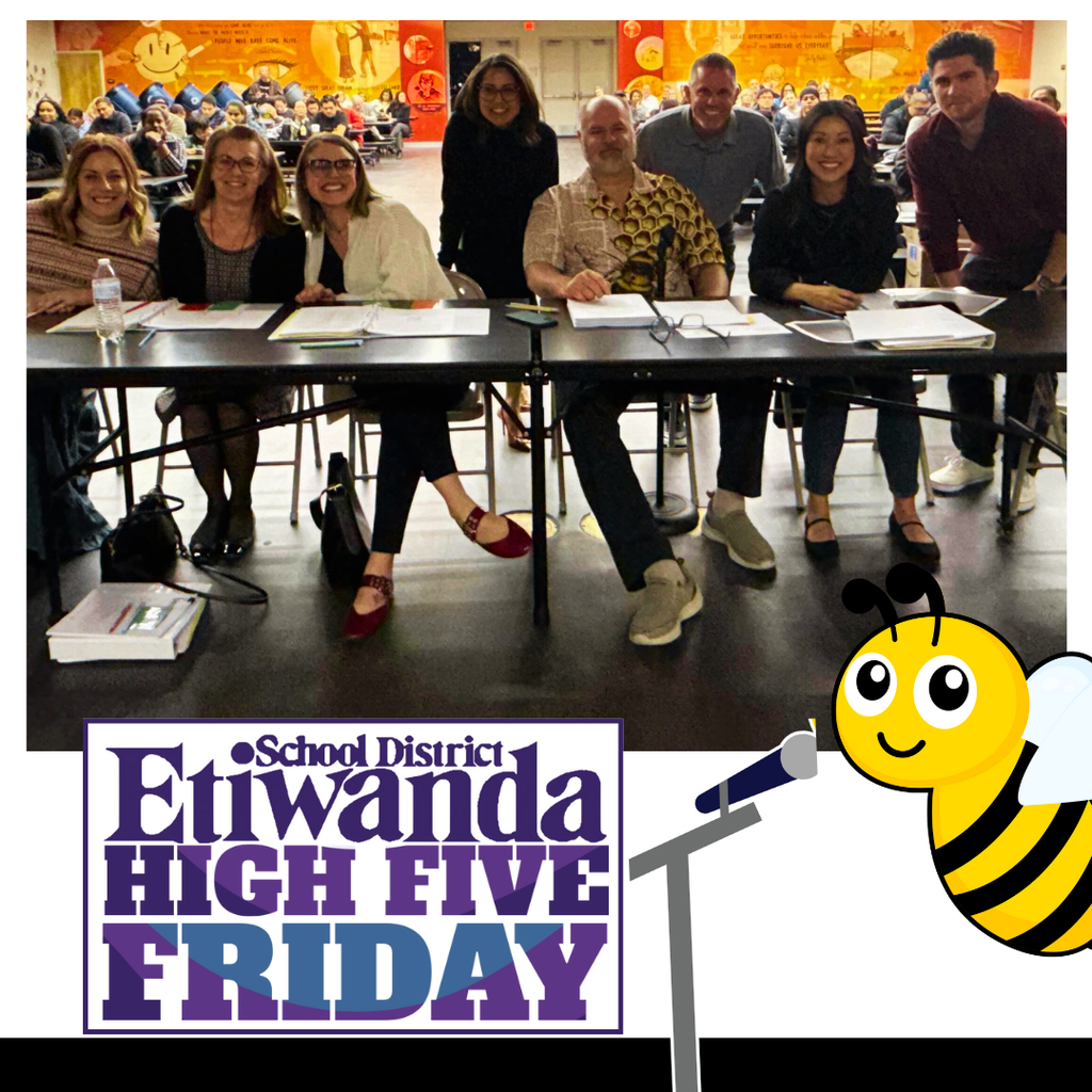 Text: Etiwanda School District High Five Image: spelling bee