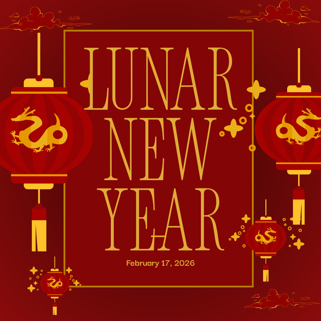 Text: Lunar New Year, February 17, 2026 Image: Chinese Lanterns and a lot of red