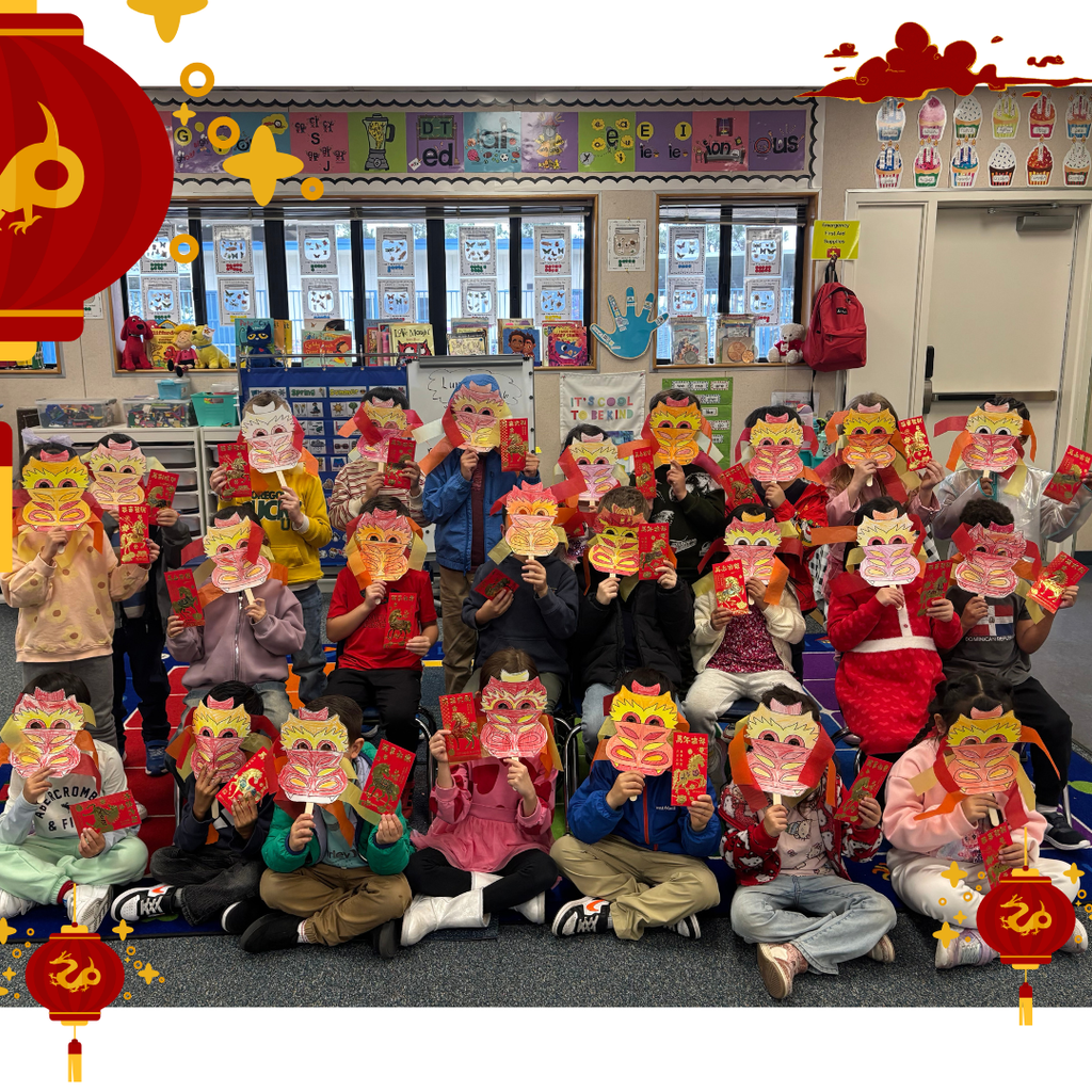 No text Images: Smiling students holding masks