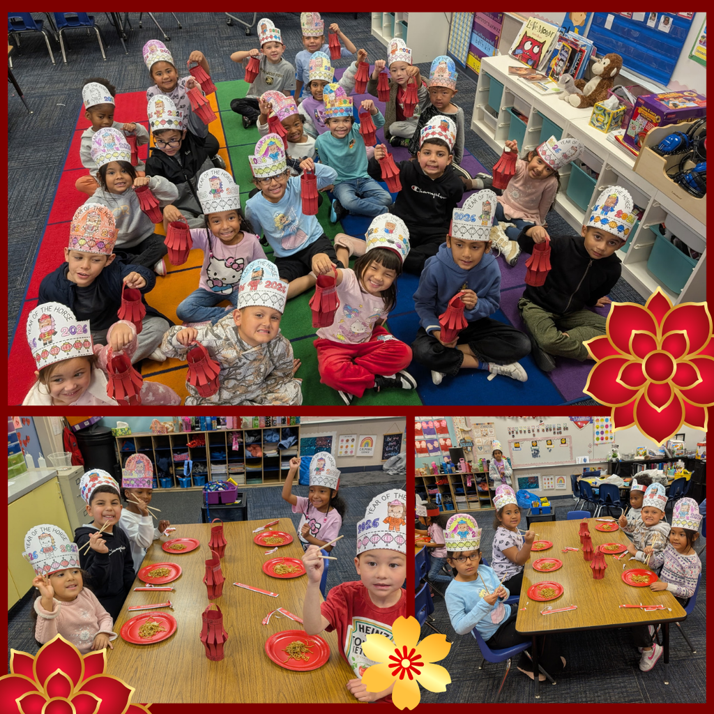 No text Image: students holding lanterns and eating at a table