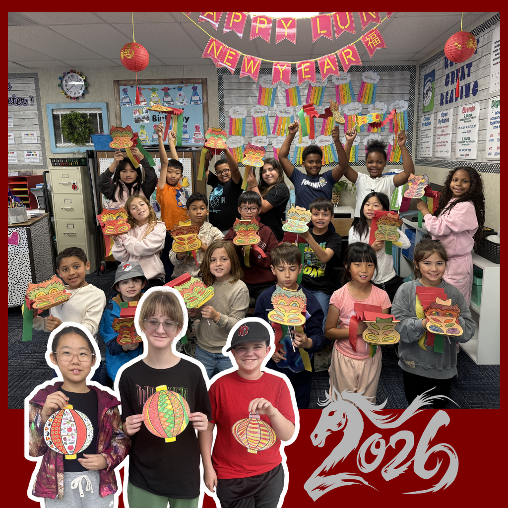 Text: 2026 Images: Students sharing the colorful lanterns and masks they made