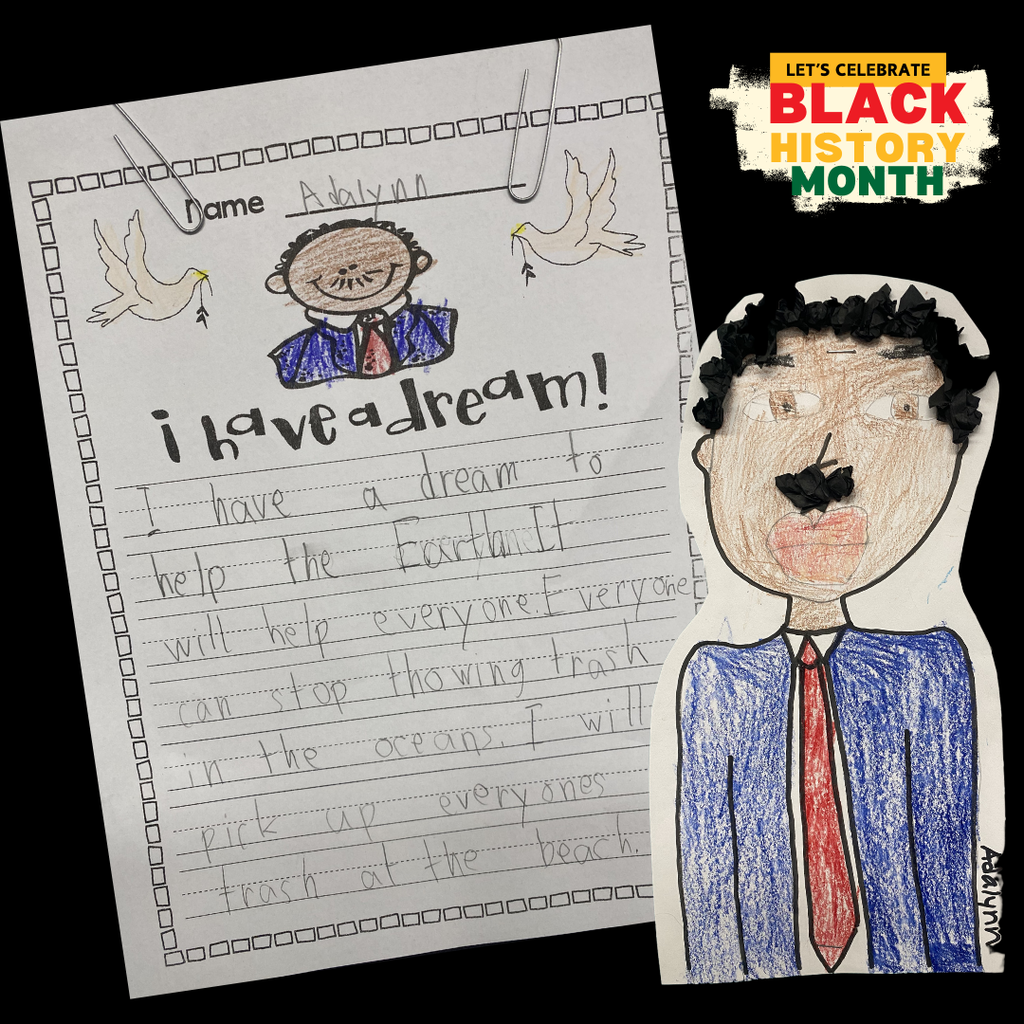 Text: Let's Celebrate Black History Month - I have a Dream. Image of child's drawing of themselves.