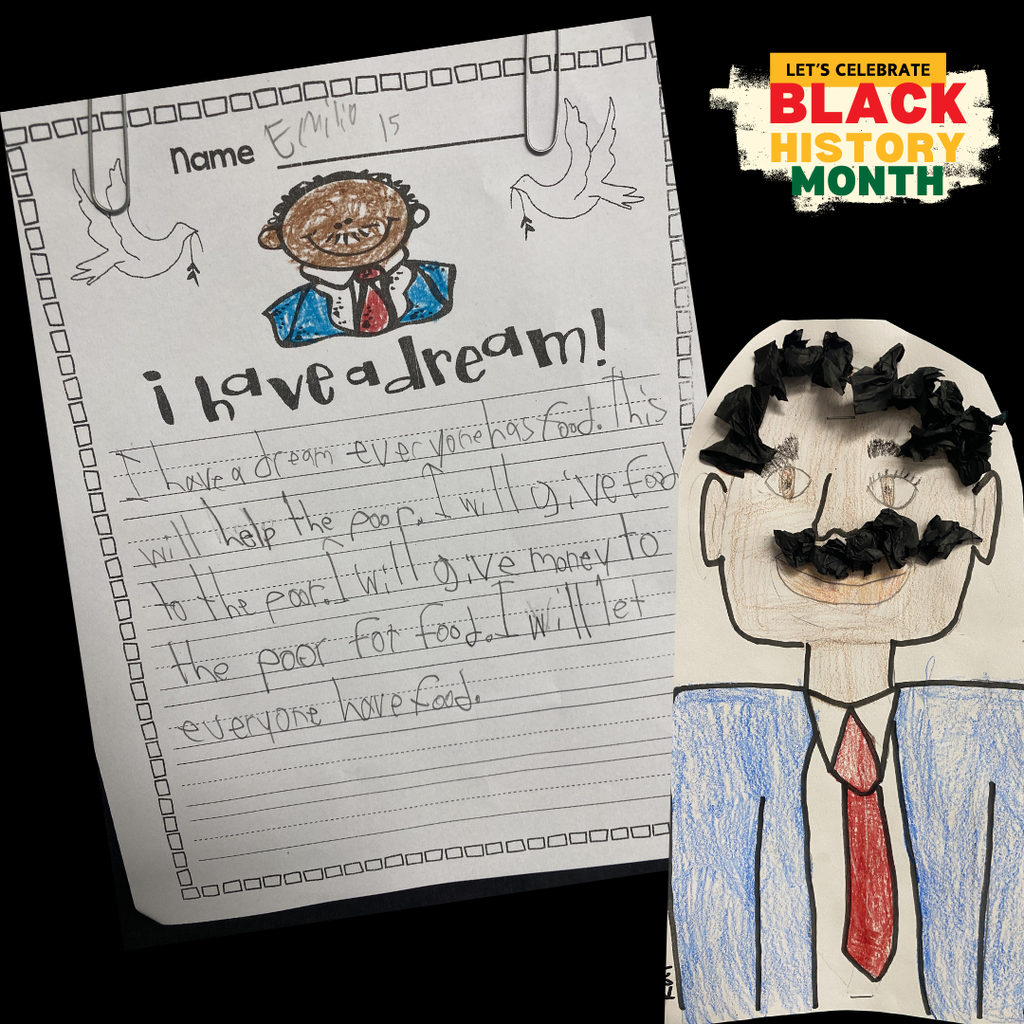 Text: Let's Celebrate Black History Month - I have a Dream. Image of child's drawing of themselves.