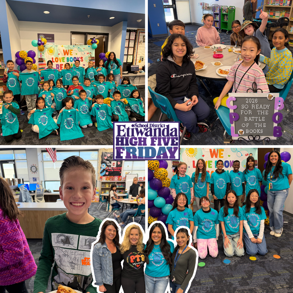 Text: High Five Friday Images: students wearing teal shirts