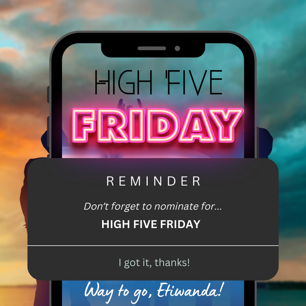 Image of a phone with the words: High Five Friday