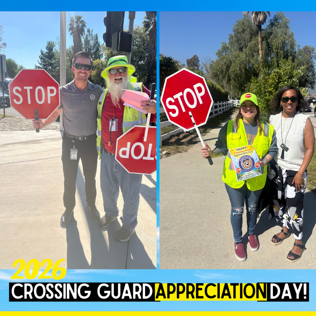 Text: Crossing Guard Appreciation Day 2026 Images: four adults smiling holding stop signs