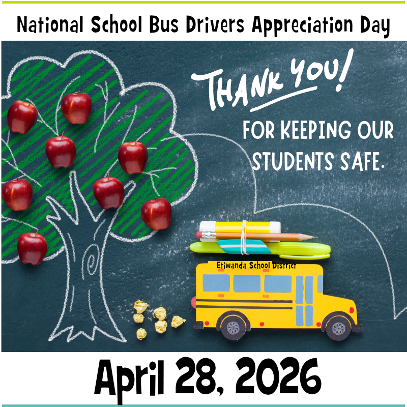 Text: Thank you for keeping our students safe, April 28, 2026 Image of school bus