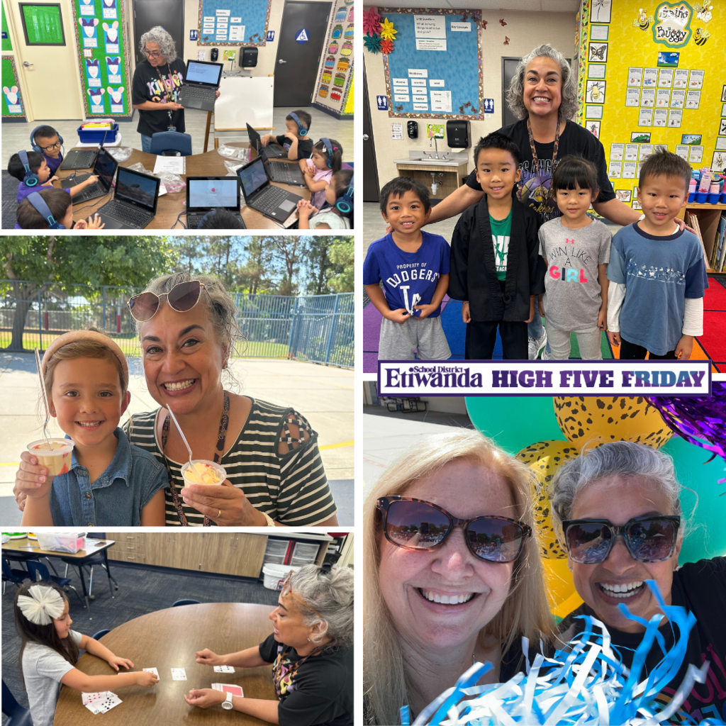 Text: Etiwanda School District, High Five Friday, Images: smiling adults and students