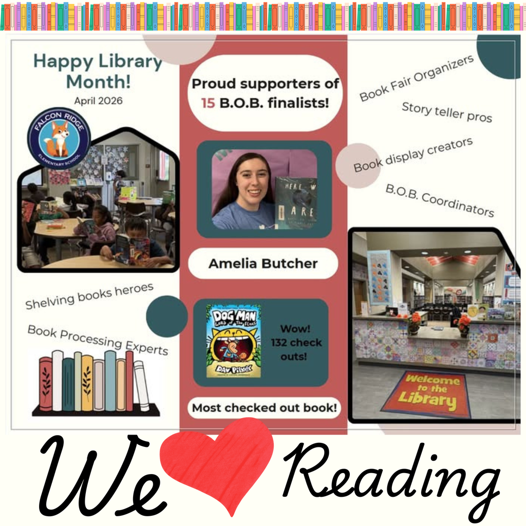 Text: Happy Library Month, April, Images of students and adults reading