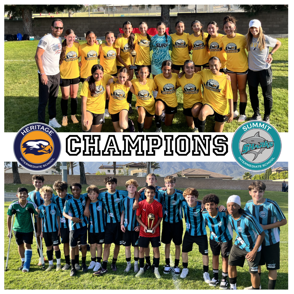 Text: Champions Heritage and Summit Images of smiling soccer players