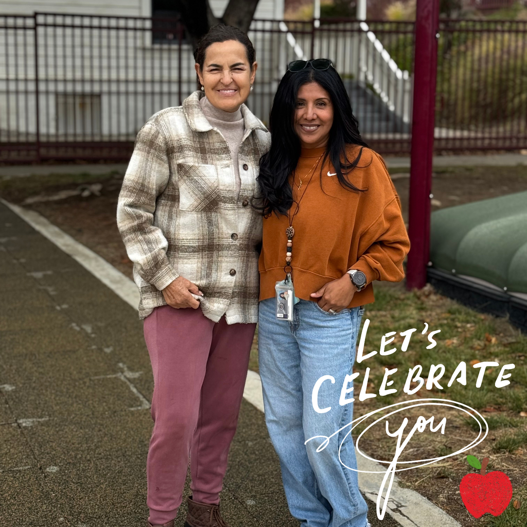 Text: Let's Celebrate you Image: two smiling adults with an apple