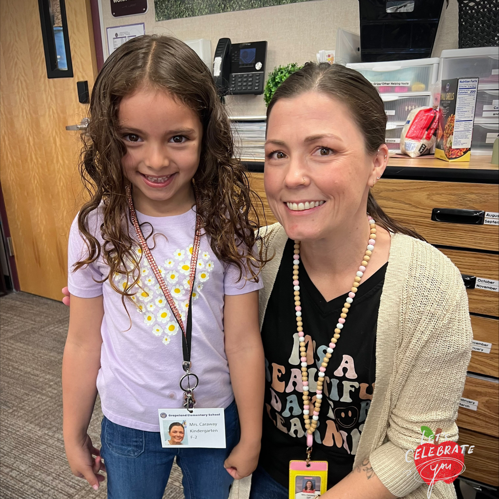 Text: Let's Celebrate You Image: two smiing females wearing lanyards