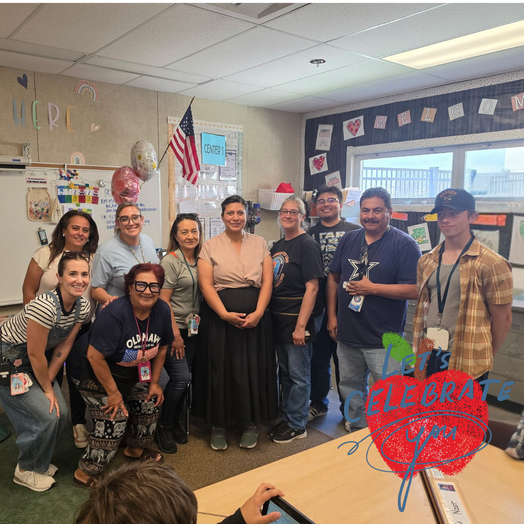 Text: Let's celebrate you Image: 10 adults wearing t shirts smiling in a classroom