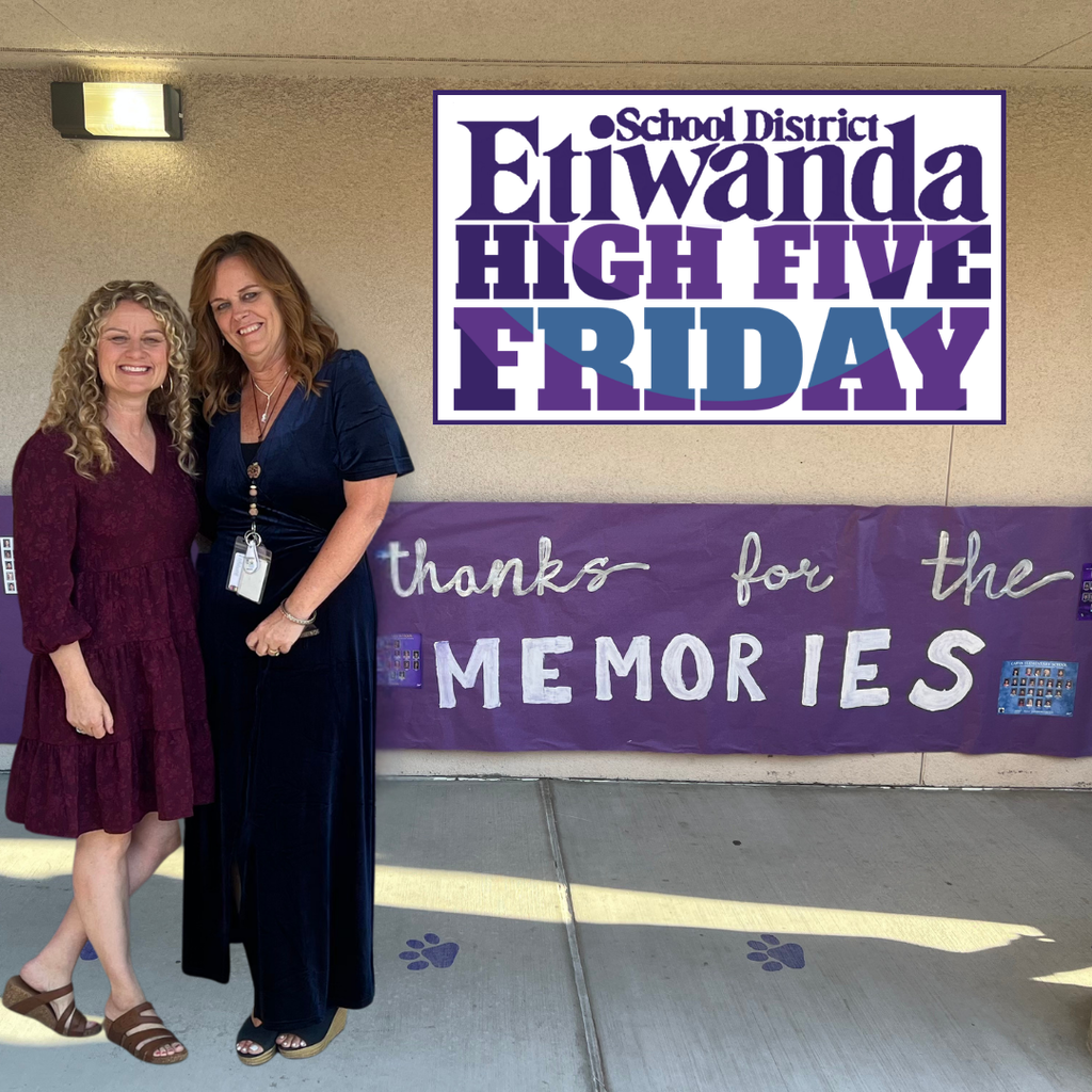 Text: Etiwanda High Five Friday Image: two smiling adults