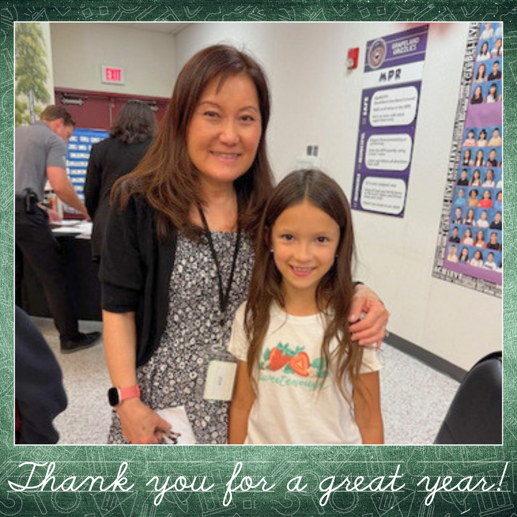 Text: thank you for a great year Image: smiling female with young girl