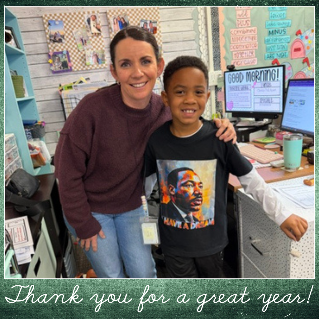 Text: Thank you for a great year Image: smiling female with student