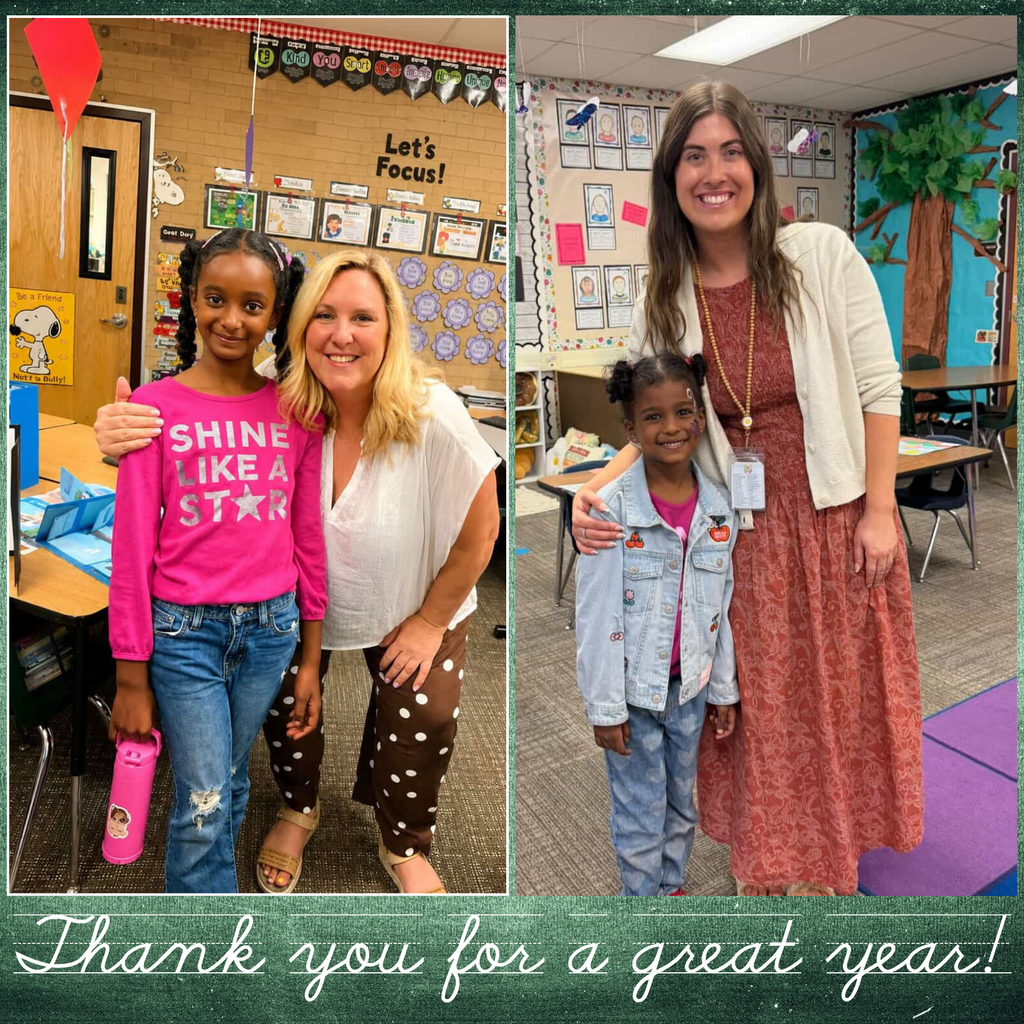 Text: Thank you for a great year. Two images of smiling students with children