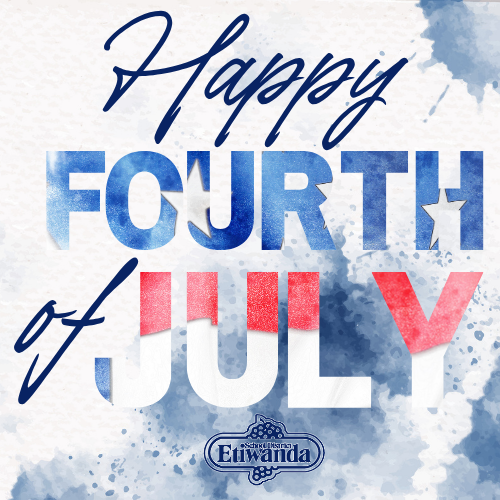 Text: Happy Fourth of July, Etiwanda logo