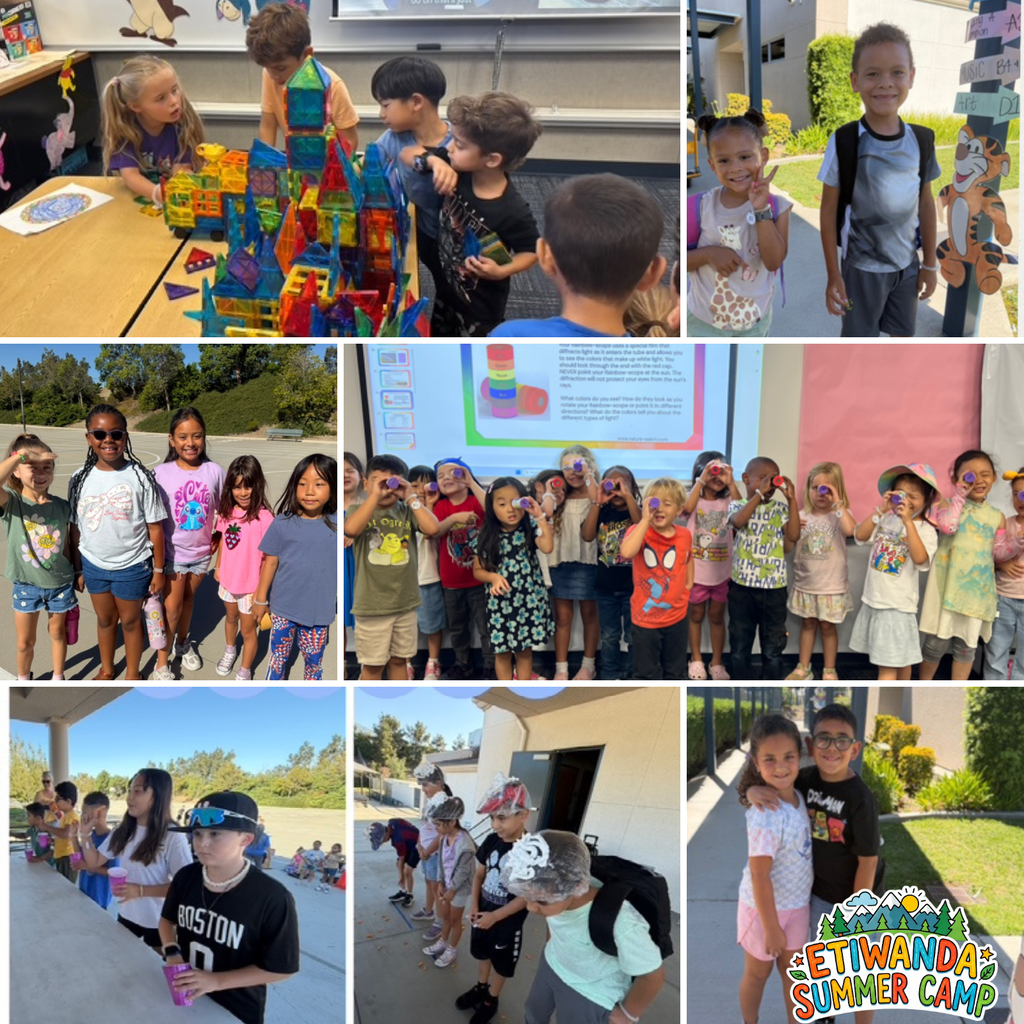 Text: Etiwanda Summer Camp Images: smiling students