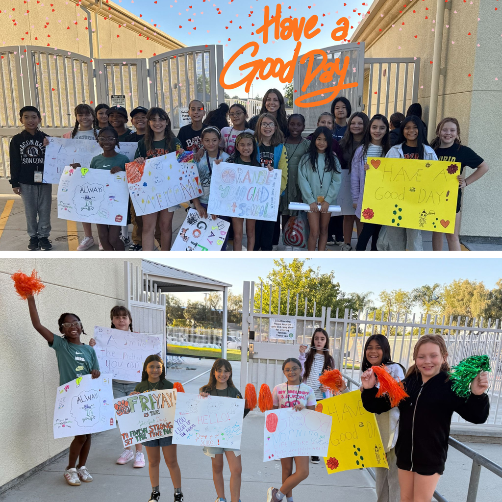 Text: Have a Good Day Image: a ton of kids smiling and holding signs