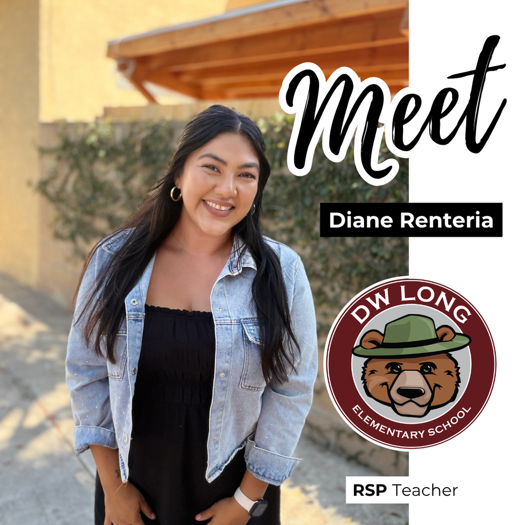 Text: Meet Diane Renteria, DWLong Logo, RSP Teacher Image: smiling female in a jean jacket