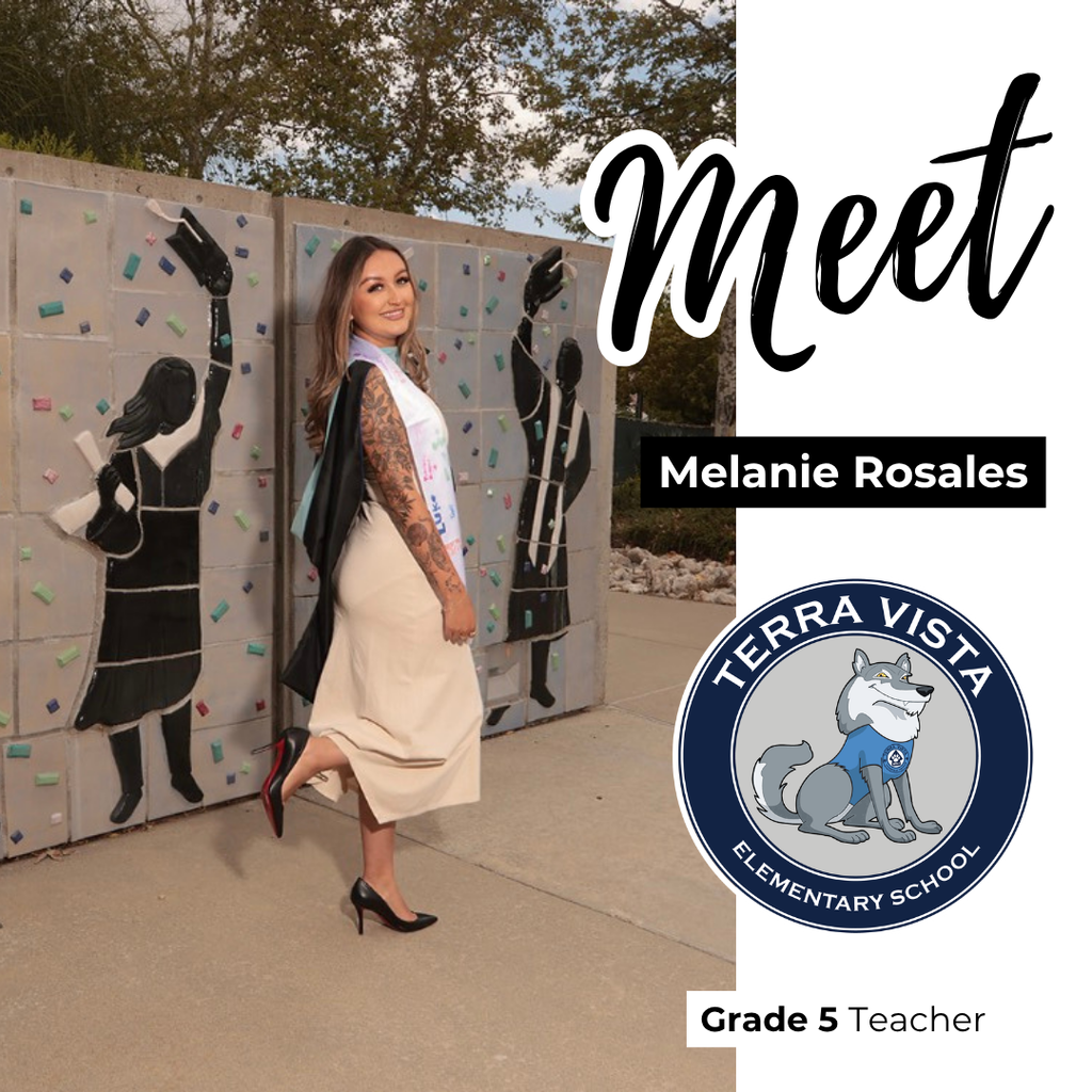 Text: Meet Melanie Rosales, Terr Vista, Grade 5 Image: smiling female