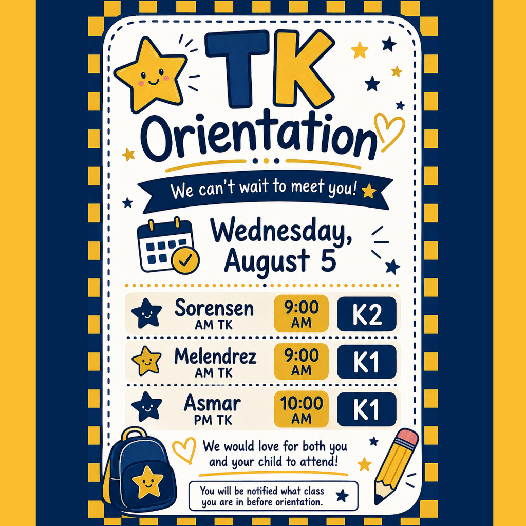 TK Orientation is Wednesday, August 5th. 
