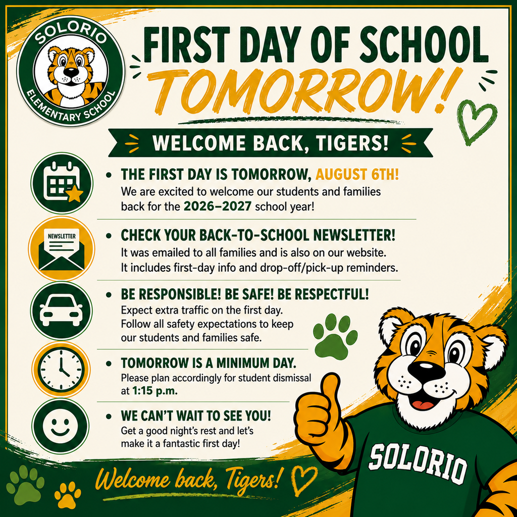 Reminder! Tomorrow is the first day of school!