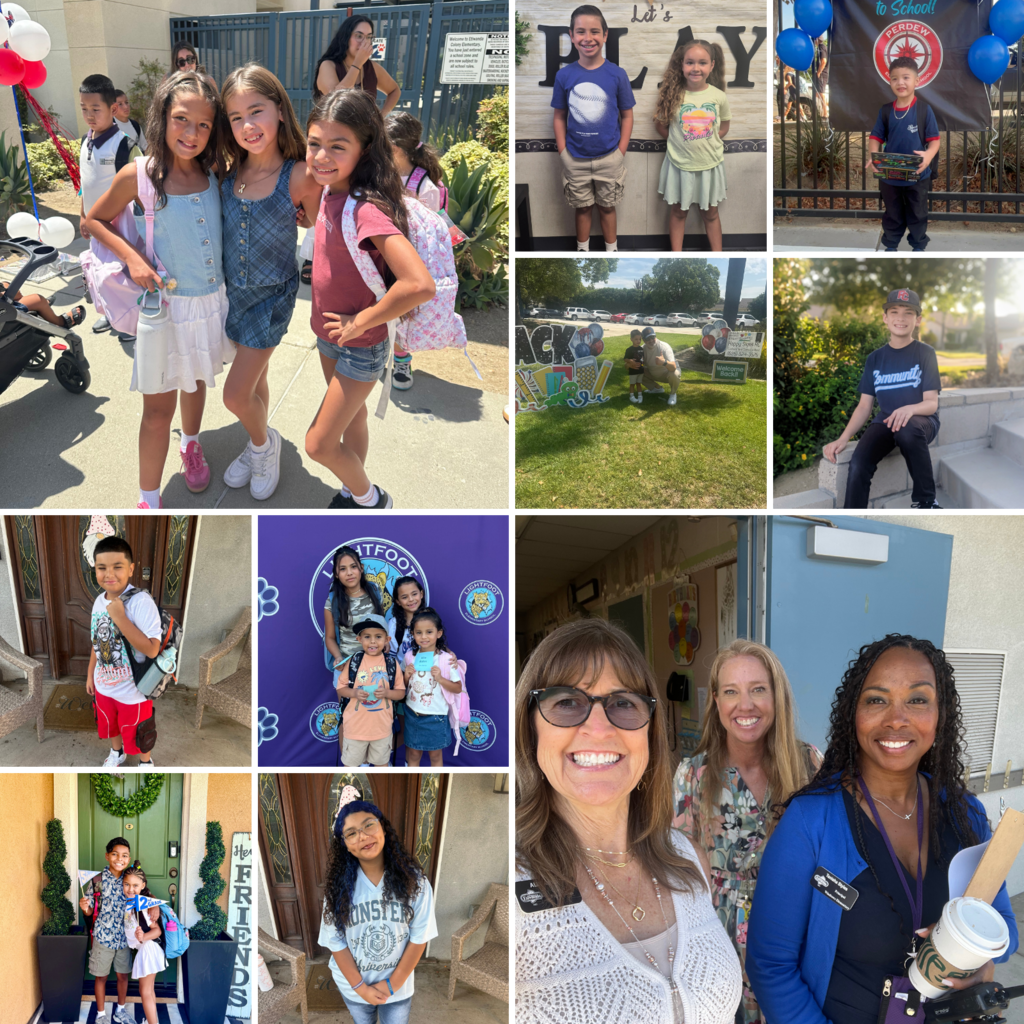 No text: ImageS; smiling students at staff on the first day of school