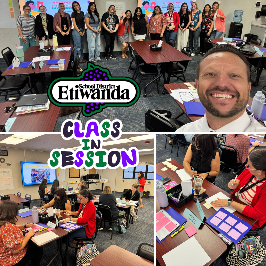 Text: Class in session Images: adults in classrooms
