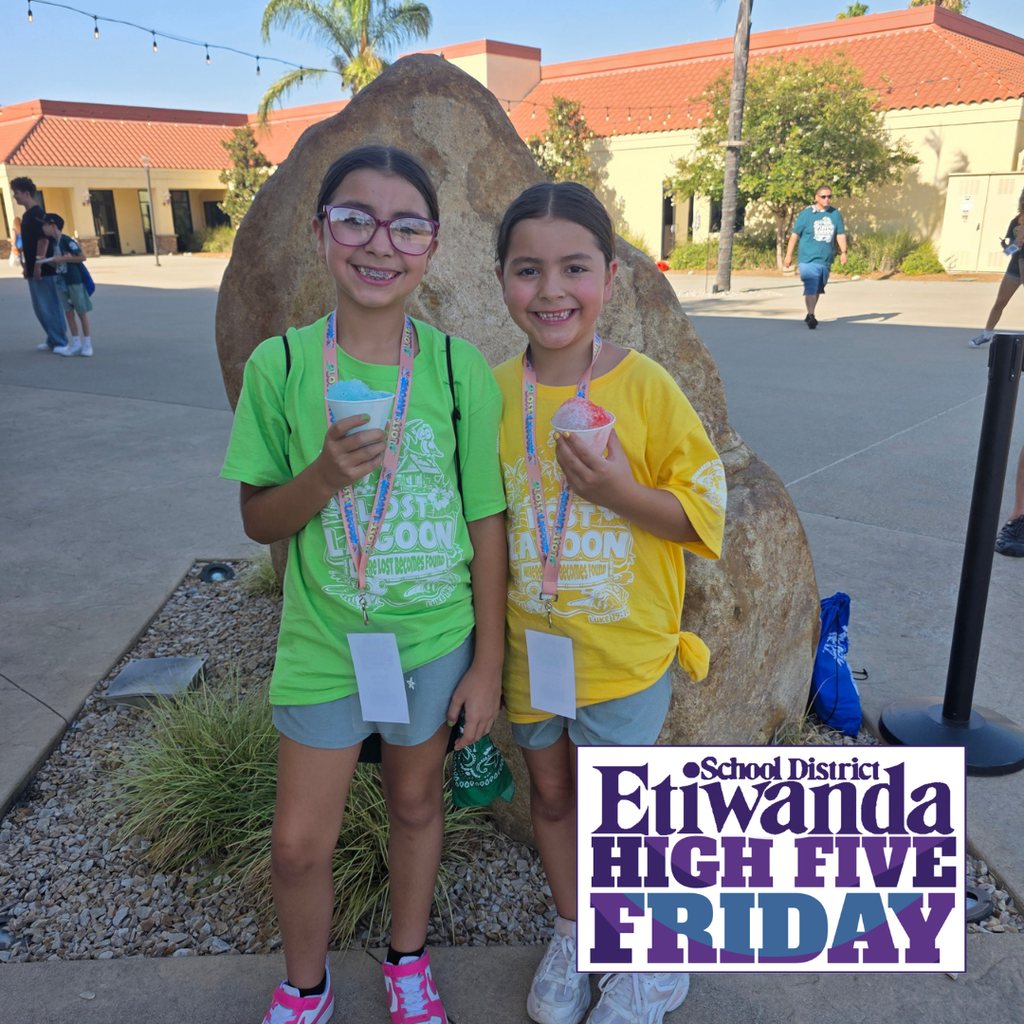 Text: Etiwanda school district, smiling students
