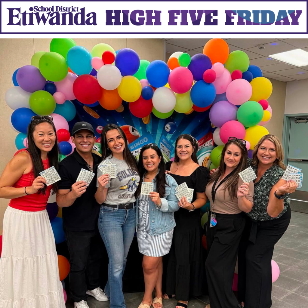 Text: Etiwanda School District, High Five Friday
