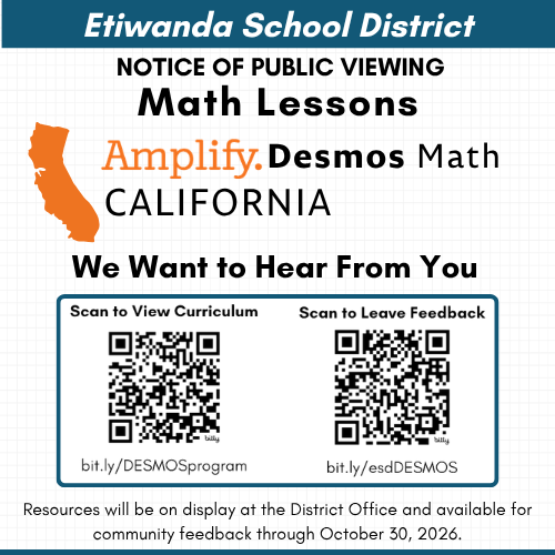 We want to hear from you! Take a few minutes to explore the Amplify Desmos math pilot and share your feedback as we evaluate this new curriculum. Materials are on display at the District Office through October 30, 2026. Scan the QR codes in this post to view the curriculum materials and let us know what you think. Your feedback will help shape our students’ math learning experience. Thank you for being part of the conversation!