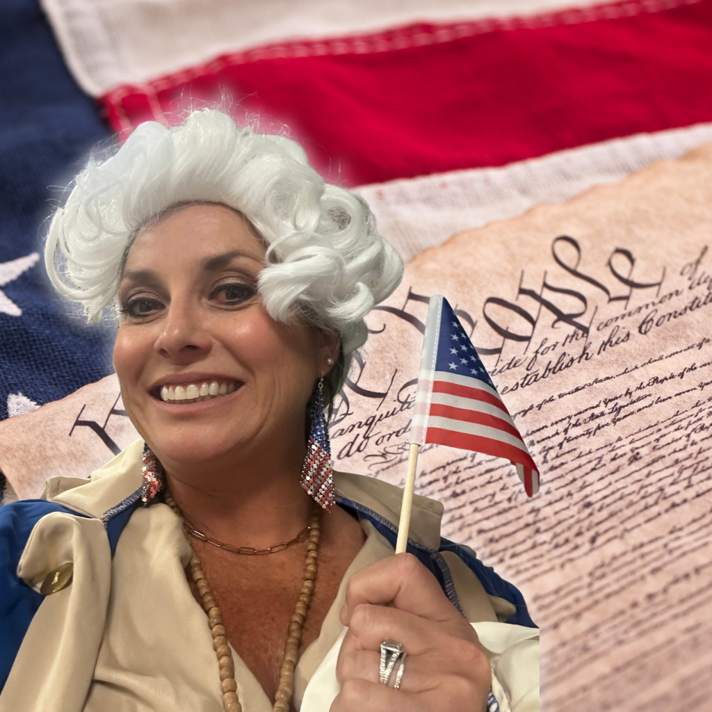 No text Image: female dressed up as George Washington