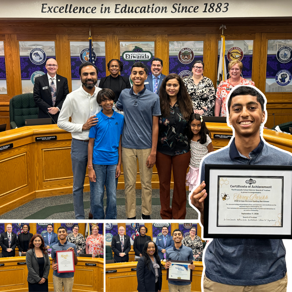 No text Images: smiling boy with an award, family standing on front of board smiing