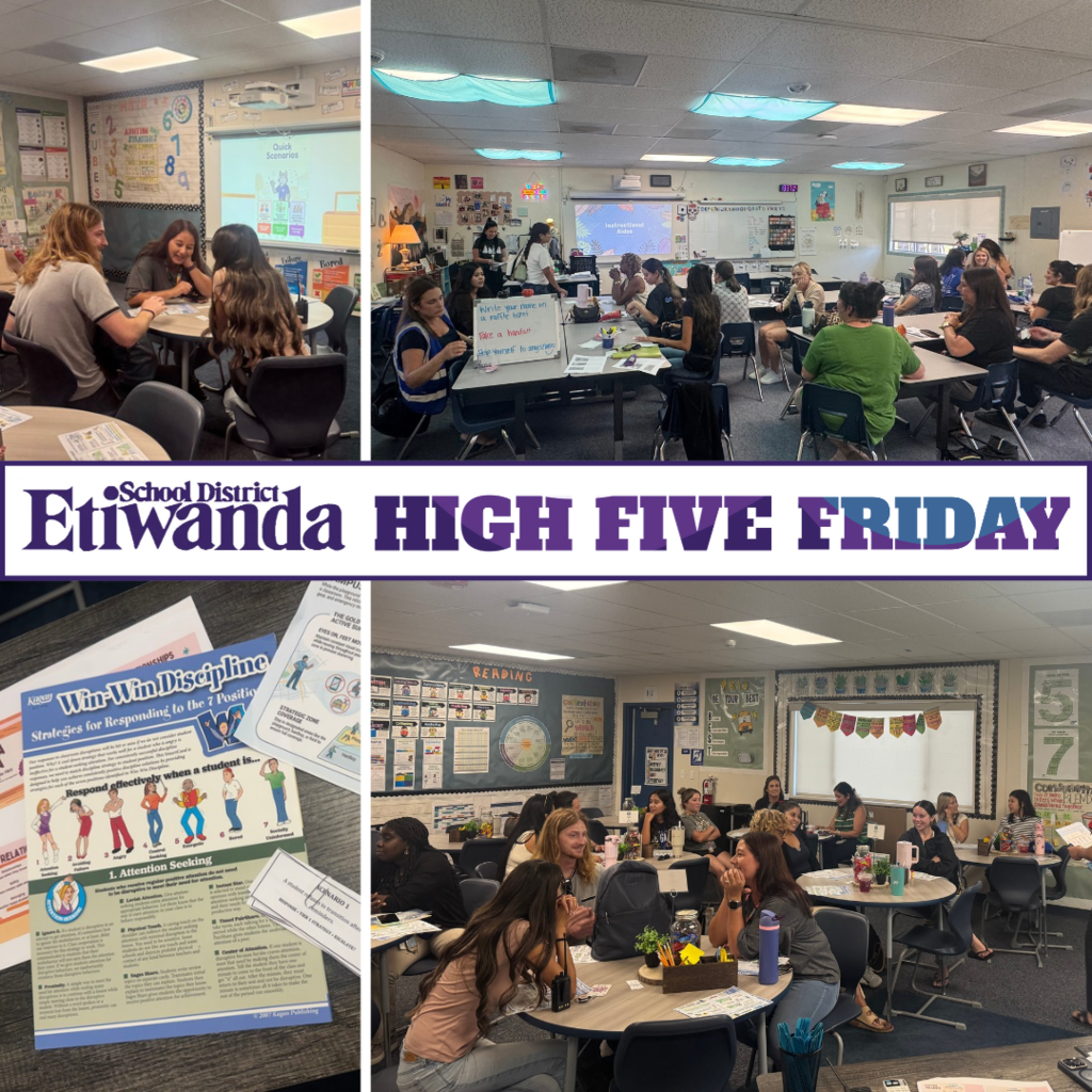 Text: Etiwanda School District - High five friday. 4 images of teachers working together in a classroom